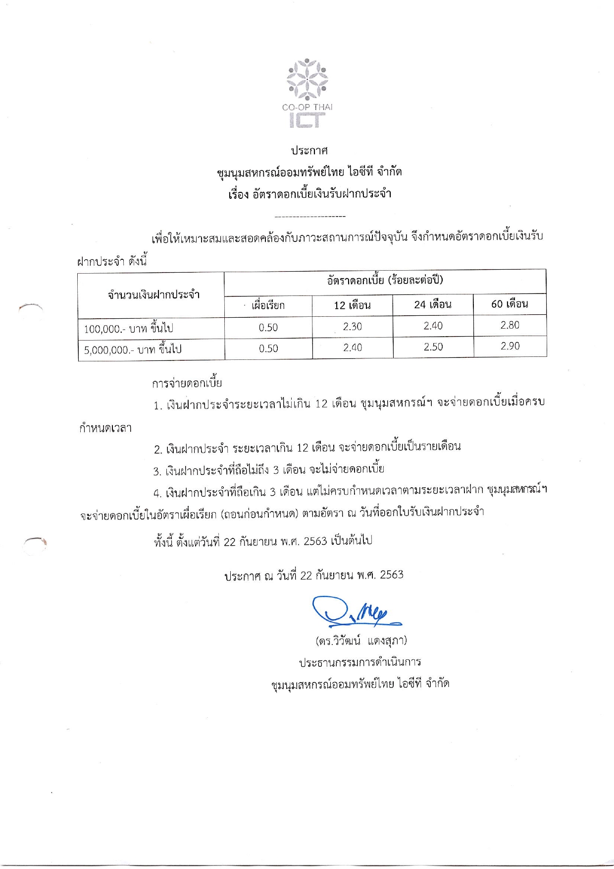 อัตราดอกเบี้ยเงินรับฝากประจำ